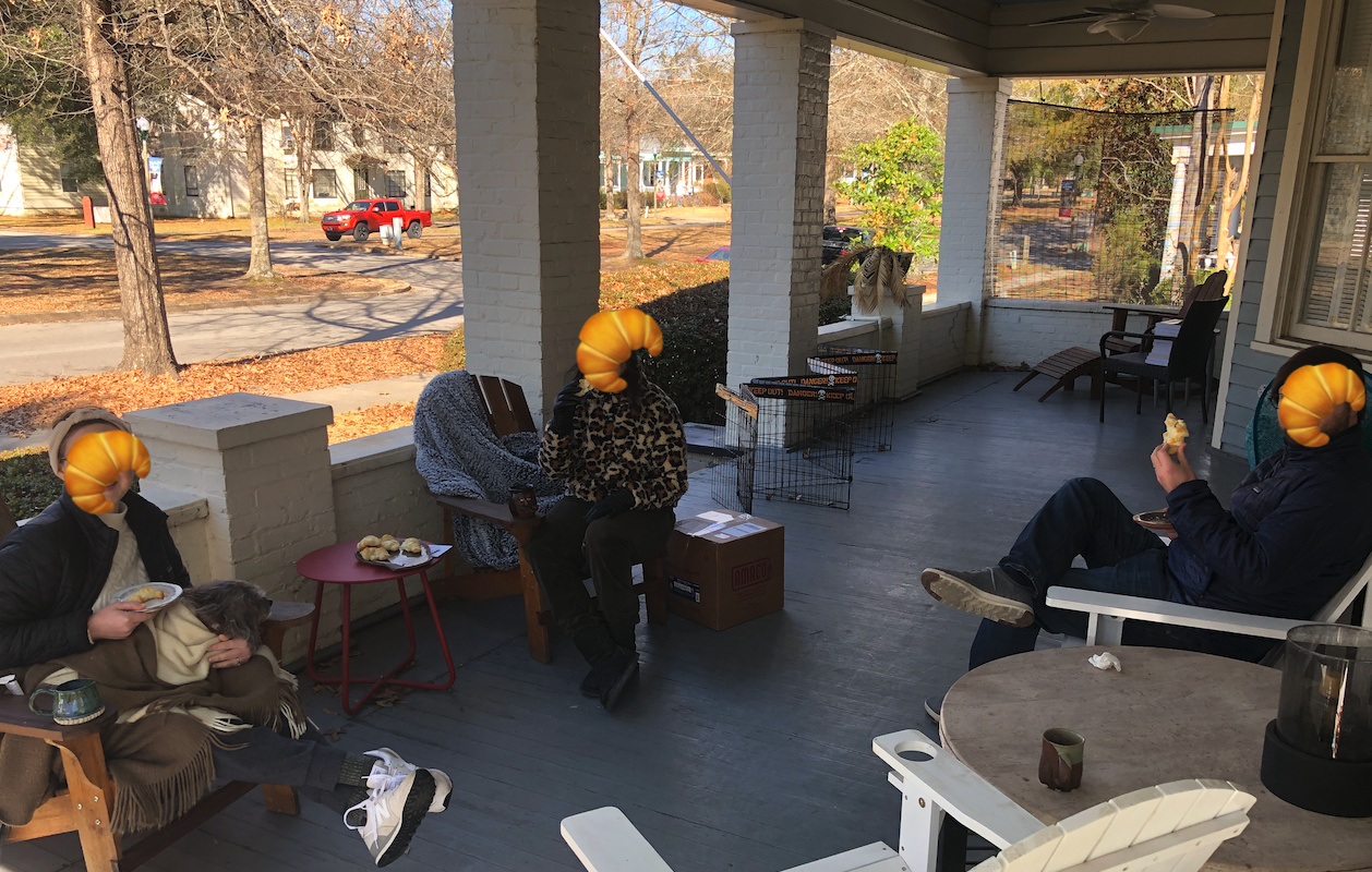 [three humans enjoying baked goods](/images/croissants-on-the-porch.png)