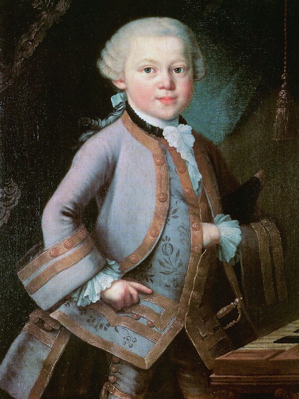 The six-year-old Mozart in a gala dress given to him in 1762 at the Imperial Court in Vienna.