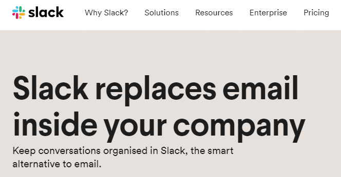 screenshot of Slack website - slack replaces email inside your company